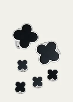 Jan LeslieClassic Clover Onyx Cufflinks Studs Set