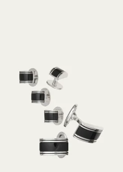 Jan LeslieCurved Onyx Cufflinks Studs Set