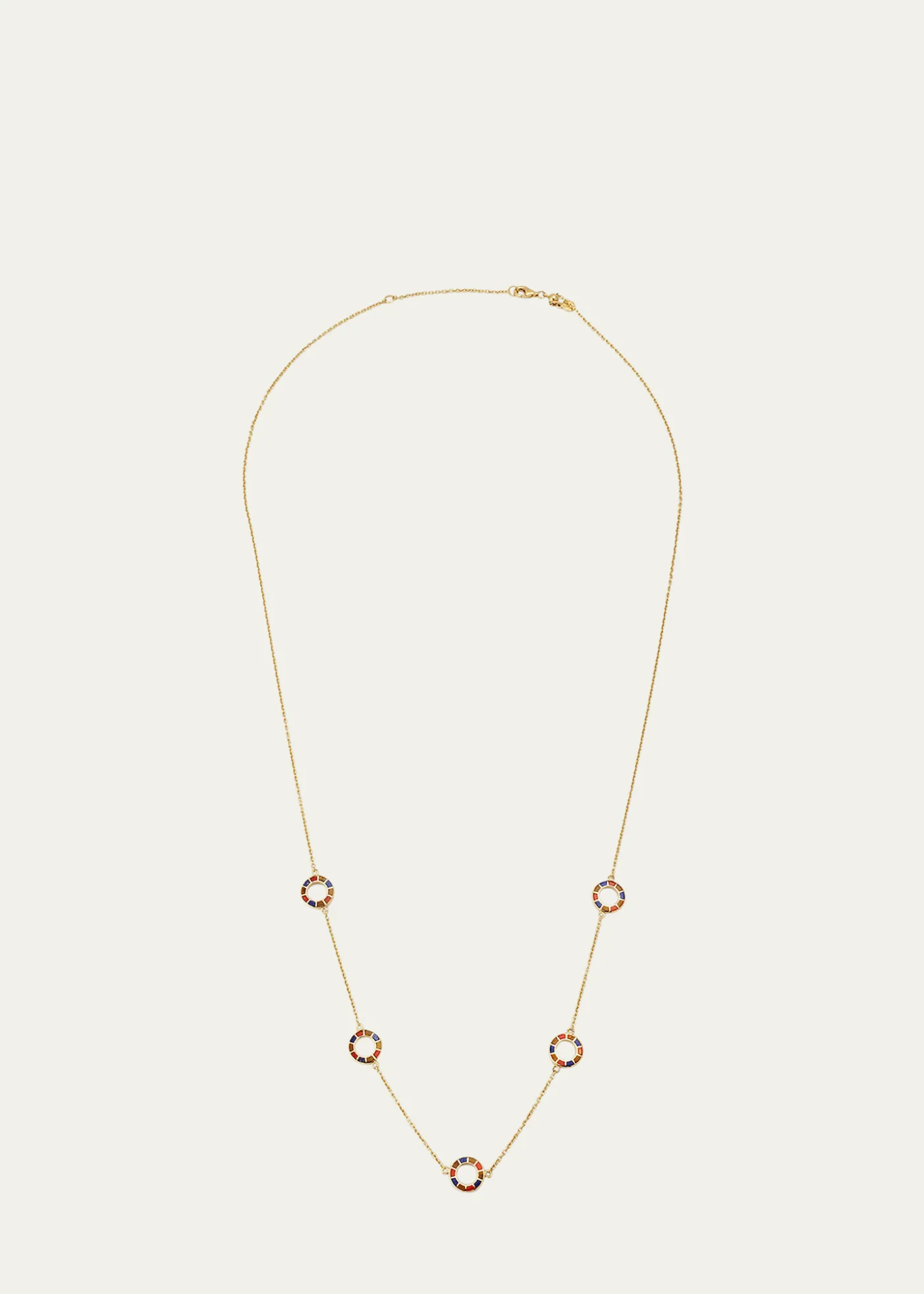 Jan Leslie Lapis, Tigers Eye, and Carnelian Dash Five Circle Station Necklace