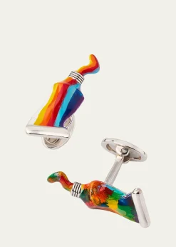 Jan LeslieMen's Paint Tube Stripe and Splatter Sterling Silver Cufflinks