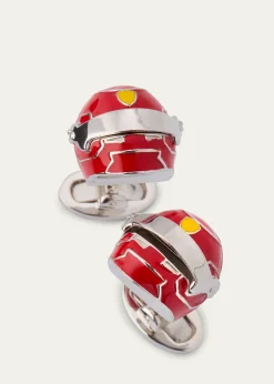 Jan LeslieMen's Race Car Helmet Enamel and Sterling Silver Cufflinks