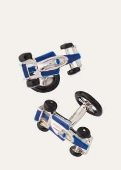 Jan LeslieMen's Sterling Silver Enamel Race Car Cufflinks