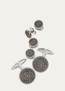 Jan LeslieRound Marcasite Cuff Link and Stud Set