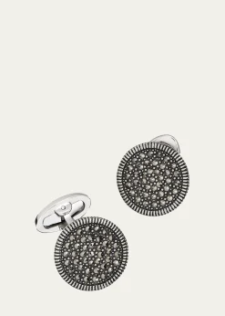 Jan LeslieRound Marcasite Cuff Links, Gray
