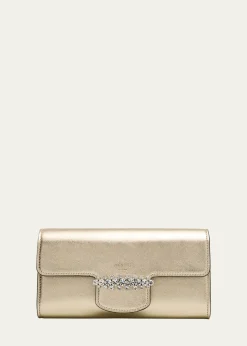 Jimmy ChooBing Crystal Metallic Leather Wallet
