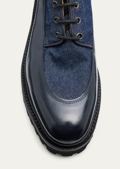 John LobbMen's Peak Denim and Leather Lace-Up Boots