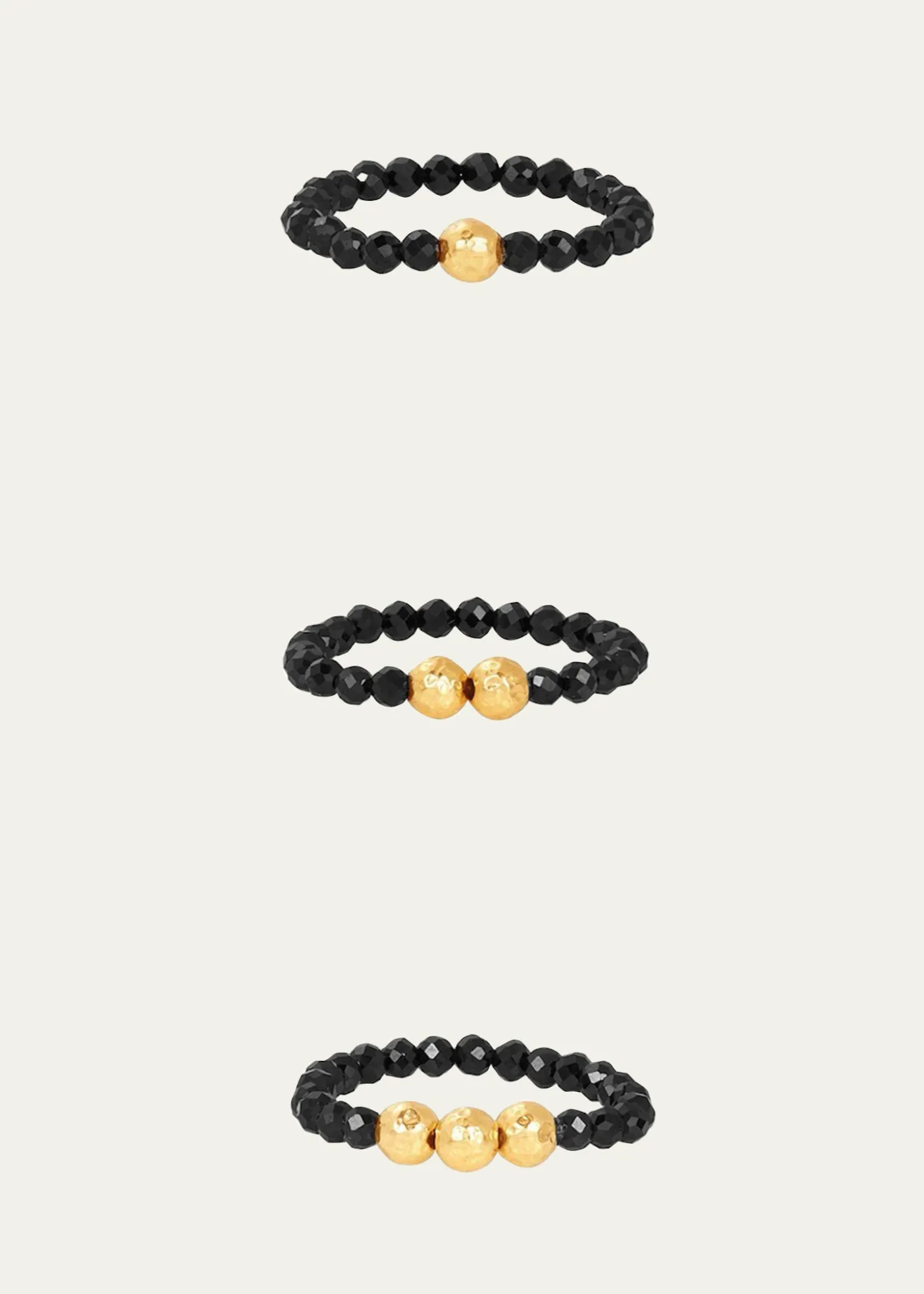 KAREN LAZAR3mm Micro Faceted Black Spinel Stone and 14K Gold-Filled Textured Bead Rings