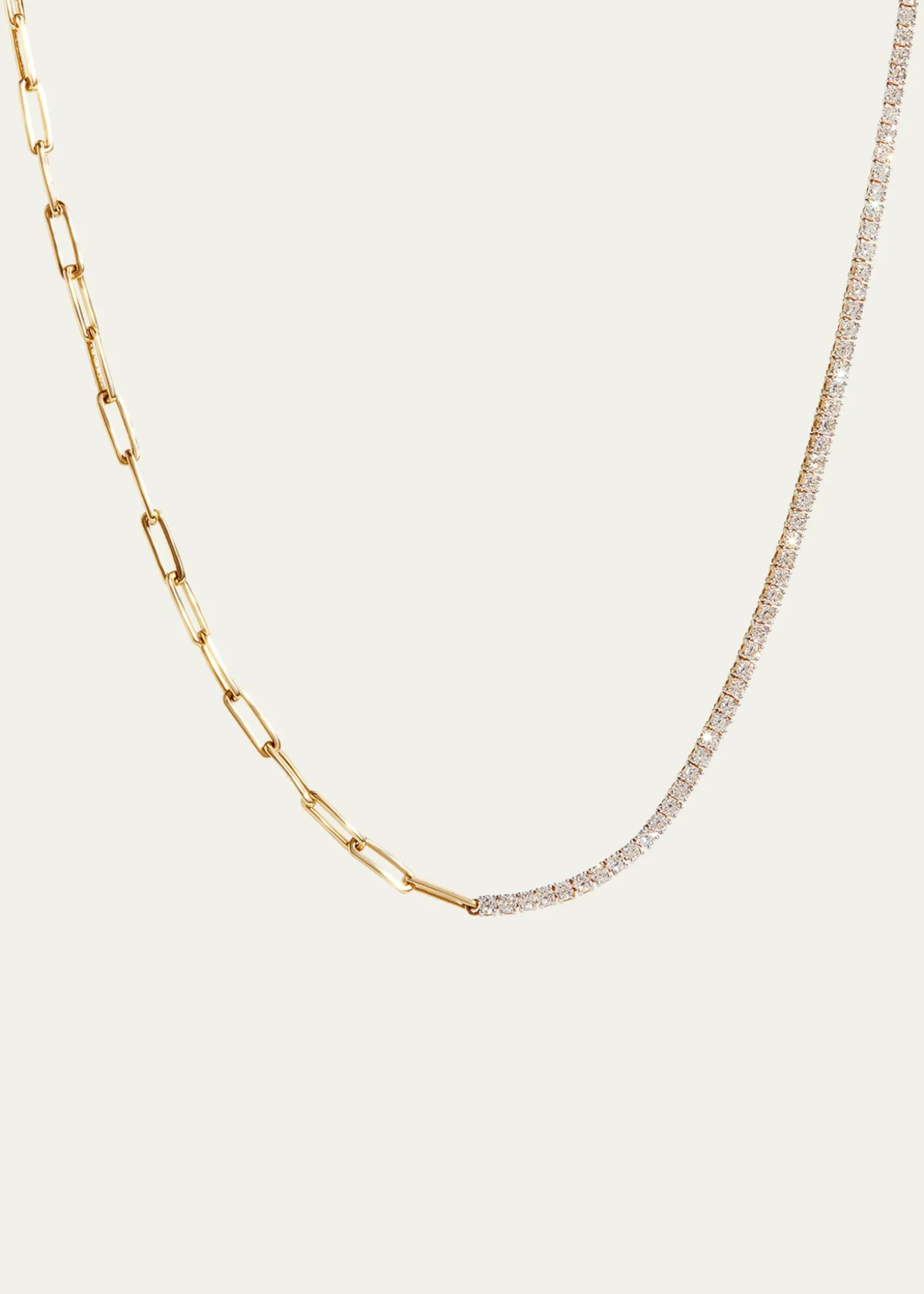 Kendall Row14K Yellow Gold Half Tennis Half Paperclip Necklace, 16.5"L
