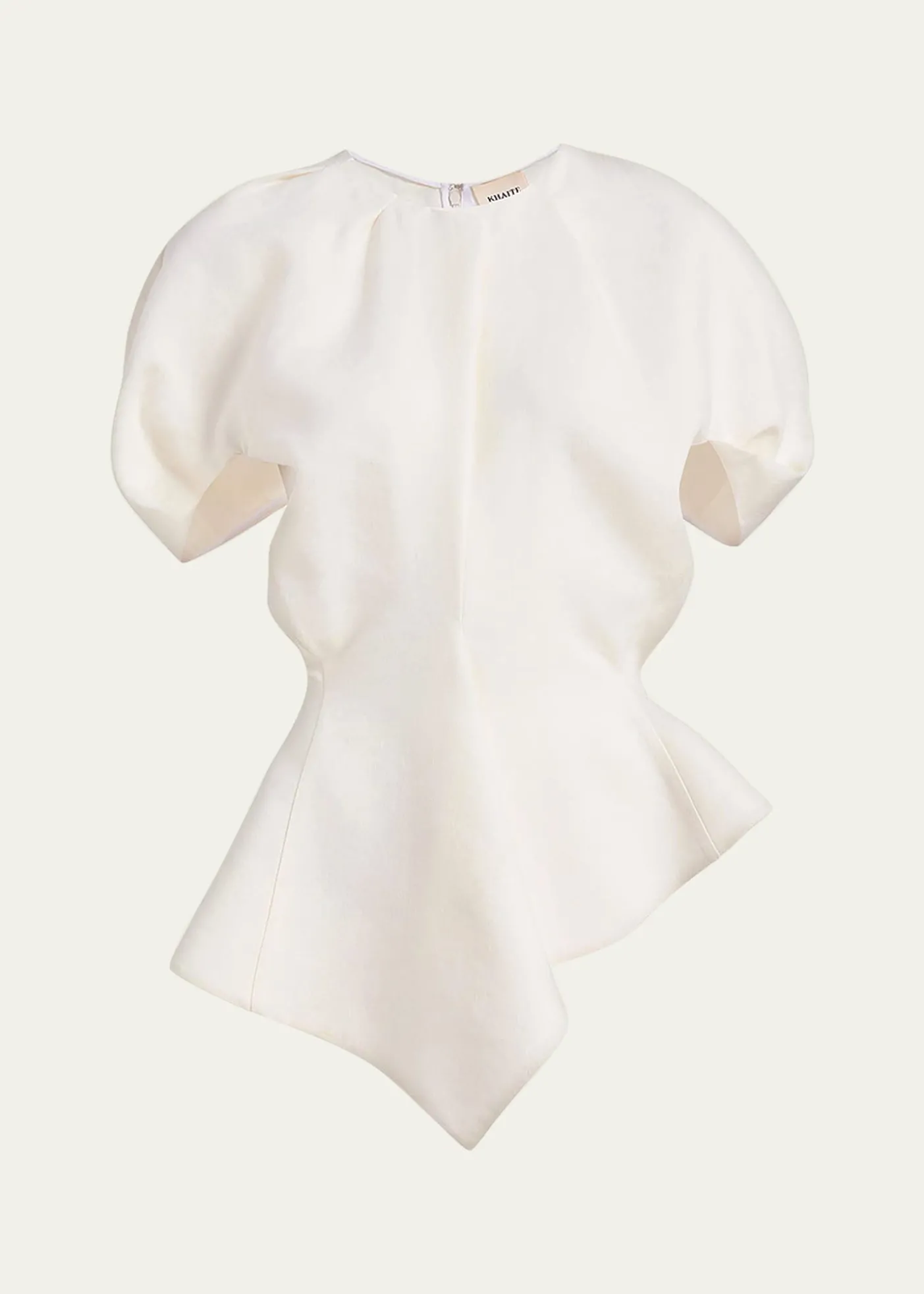 KhaiteRumi Puff-Sleeve Asymmetric Peplum Top