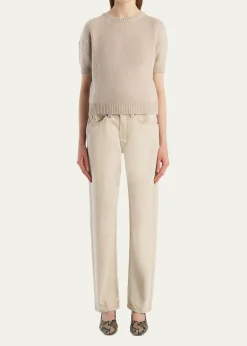 KhaiteShimmering Cashmere Short-Sleeve Crewneck Sweater