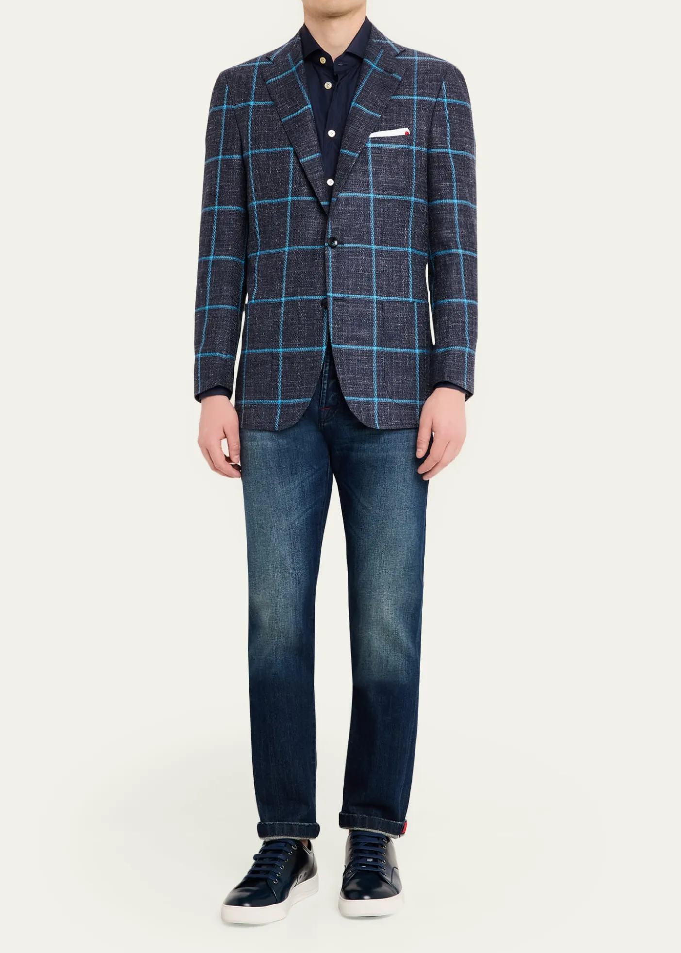 KitonMen's Windowpane Cashmere, Wool and Silk Sport Coat