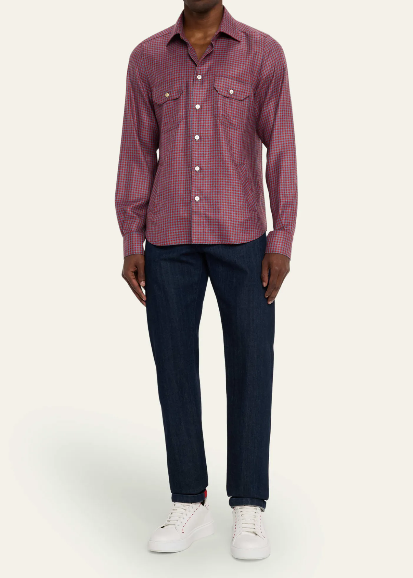 KitonMen's Cashmere and Silk Small Check Overshirt