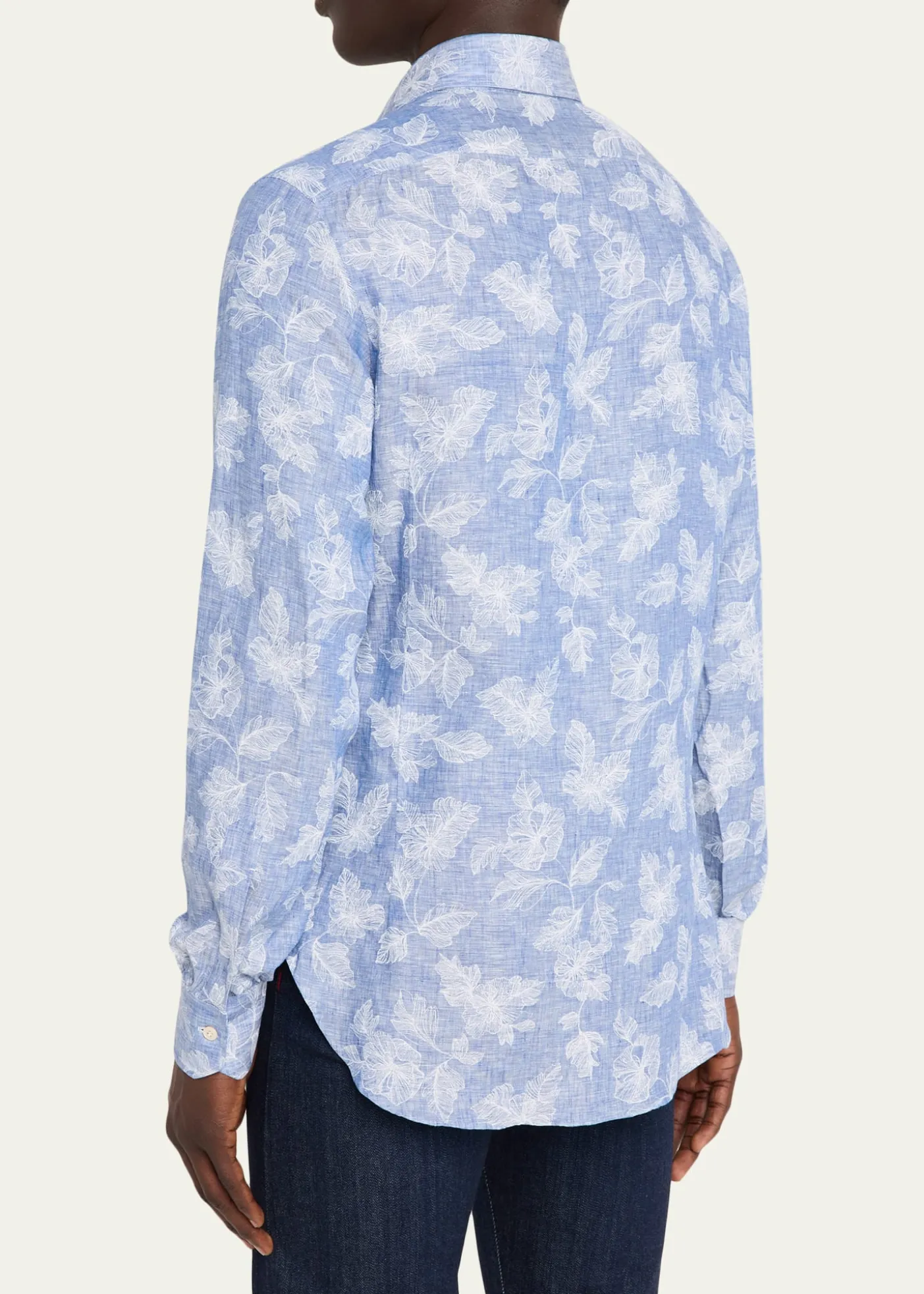 KitonMen's Floral Linen Button-Down Shirt
