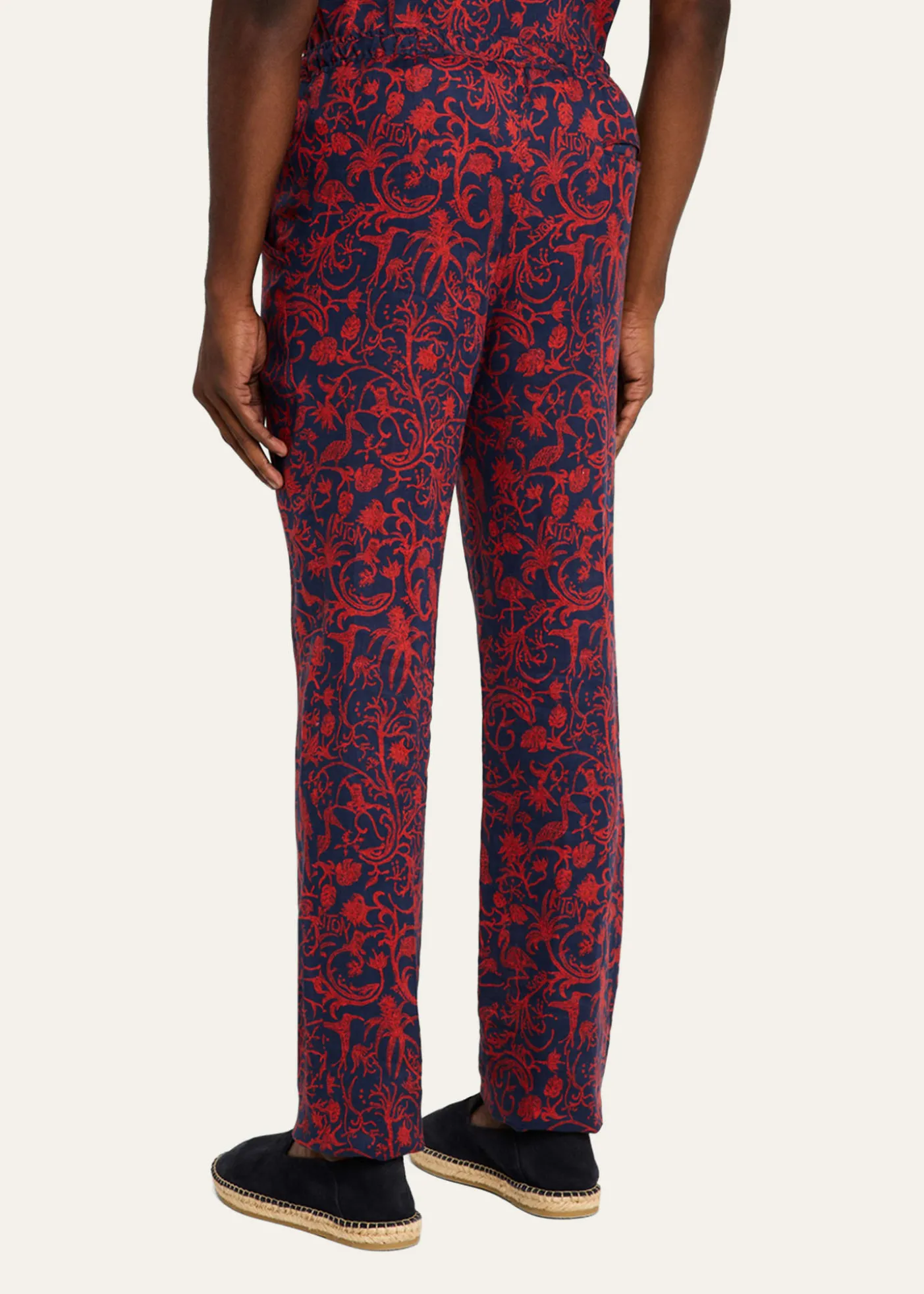 KitonMen's Linen Coral-Print Stretch Pants