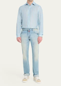 KitonMen's Linen Stripe Button-Down Shirt with Mother-Of-Pearl