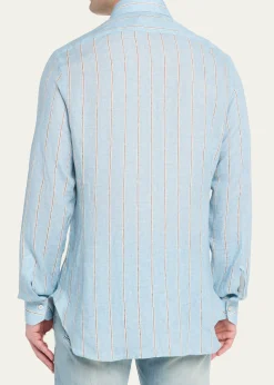 KitonMen's Linen Stripe Button-Down Shirt with Mother-Of-Pearl