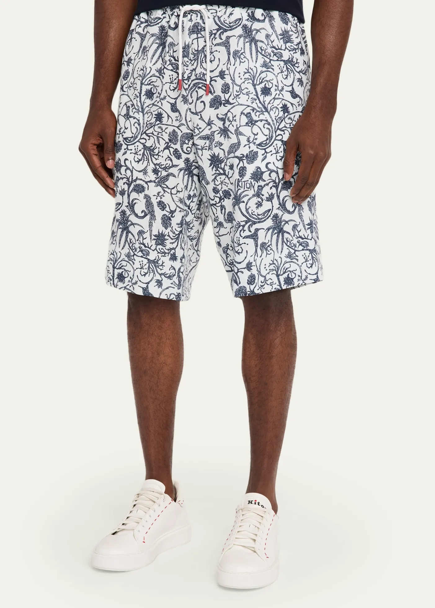 KitonMen's Printed Linen Drawstring Shorts