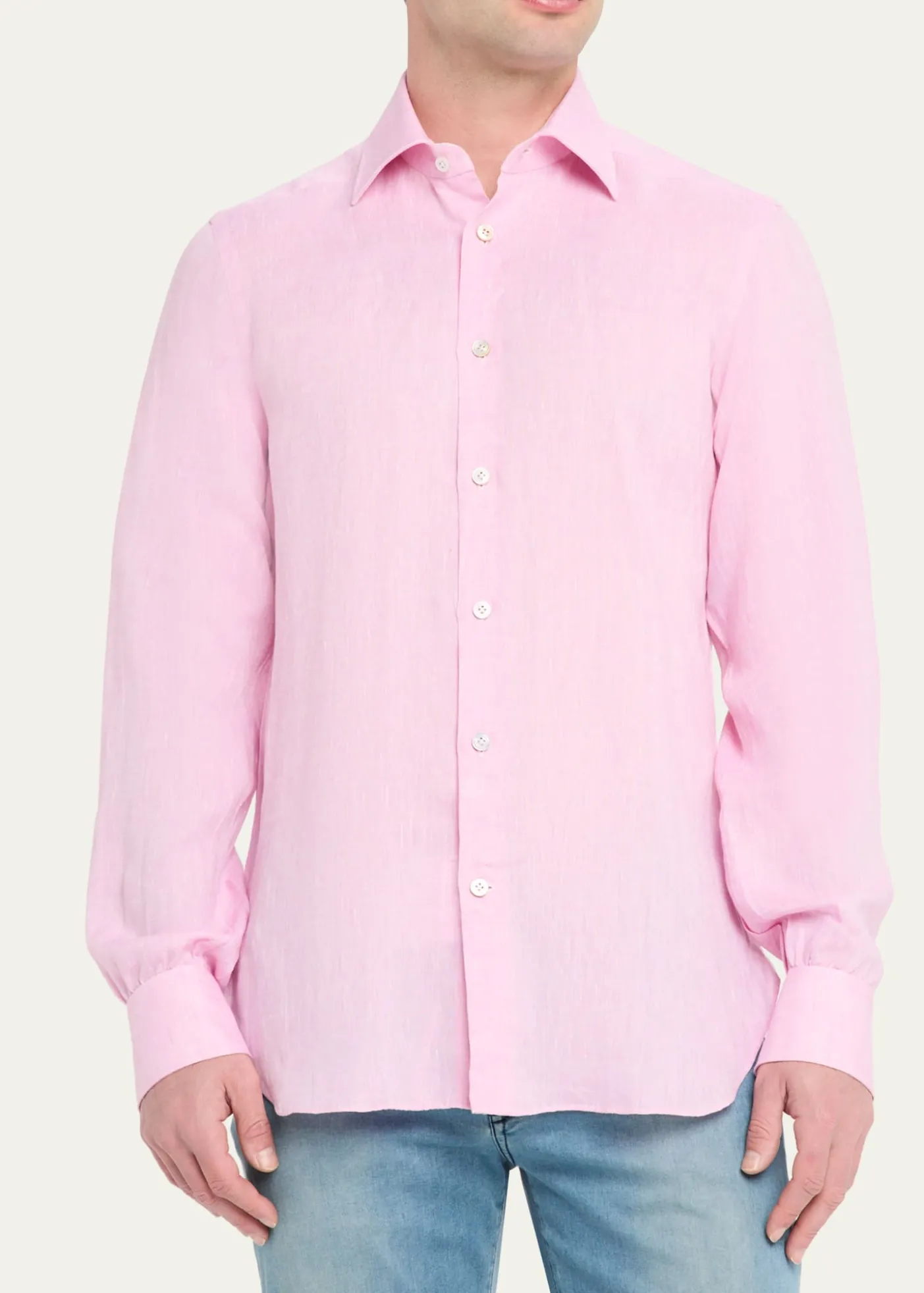 KitonMen's Solid Linen Button-Down Shirt with Mother-Of-Pearl
