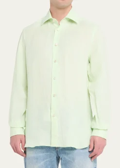 KitonMen's Solid Linen Button-Down Shirt with Mother-Of-Pearl