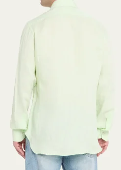 KitonMen's Solid Linen Button-Down Shirt with Mother-Of-Pearl
