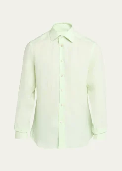 KitonMen's Solid Linen Button-Down Shirt with Mother-Of-Pearl