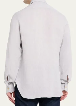 KitonMen's Solid Linen Button-Down Shirt with Mother-Of-Pearl