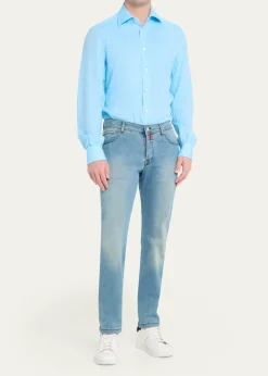KitonMen's Solid Linen Button-Down Shirt with Mother-Of-Pearl
