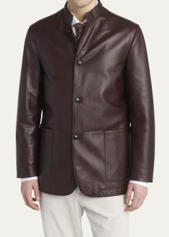 KitonMen's Stand-Collar Leather Jacket