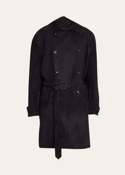 KitonMen's Suede Double-Breasted Trench Coat