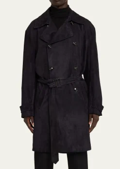 KitonMen's Suede Double-Breasted Trench Coat
