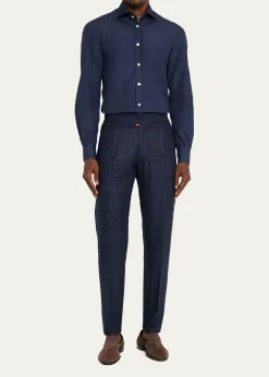 KitonMen's Windowpane Pleated Stretch Pants