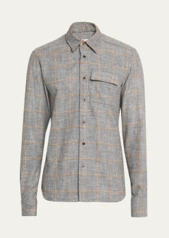 KitonMen's Windowpane Snap-Front Overshirt