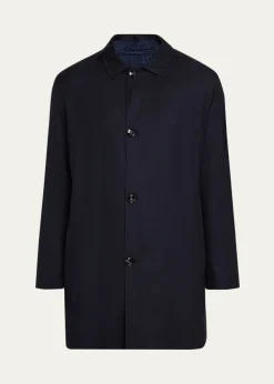 KitonMen's Wool and Silk Birdseye Reversible Raincoat