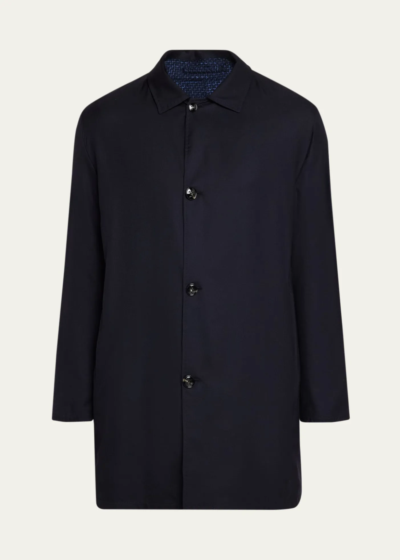 KitonMen's Wool and Silk Birdseye Reversible Raincoat