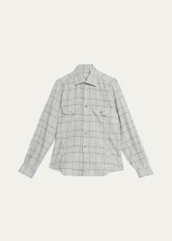 KitonMen's Wool-Blend Plaid Overshirt with Pockets