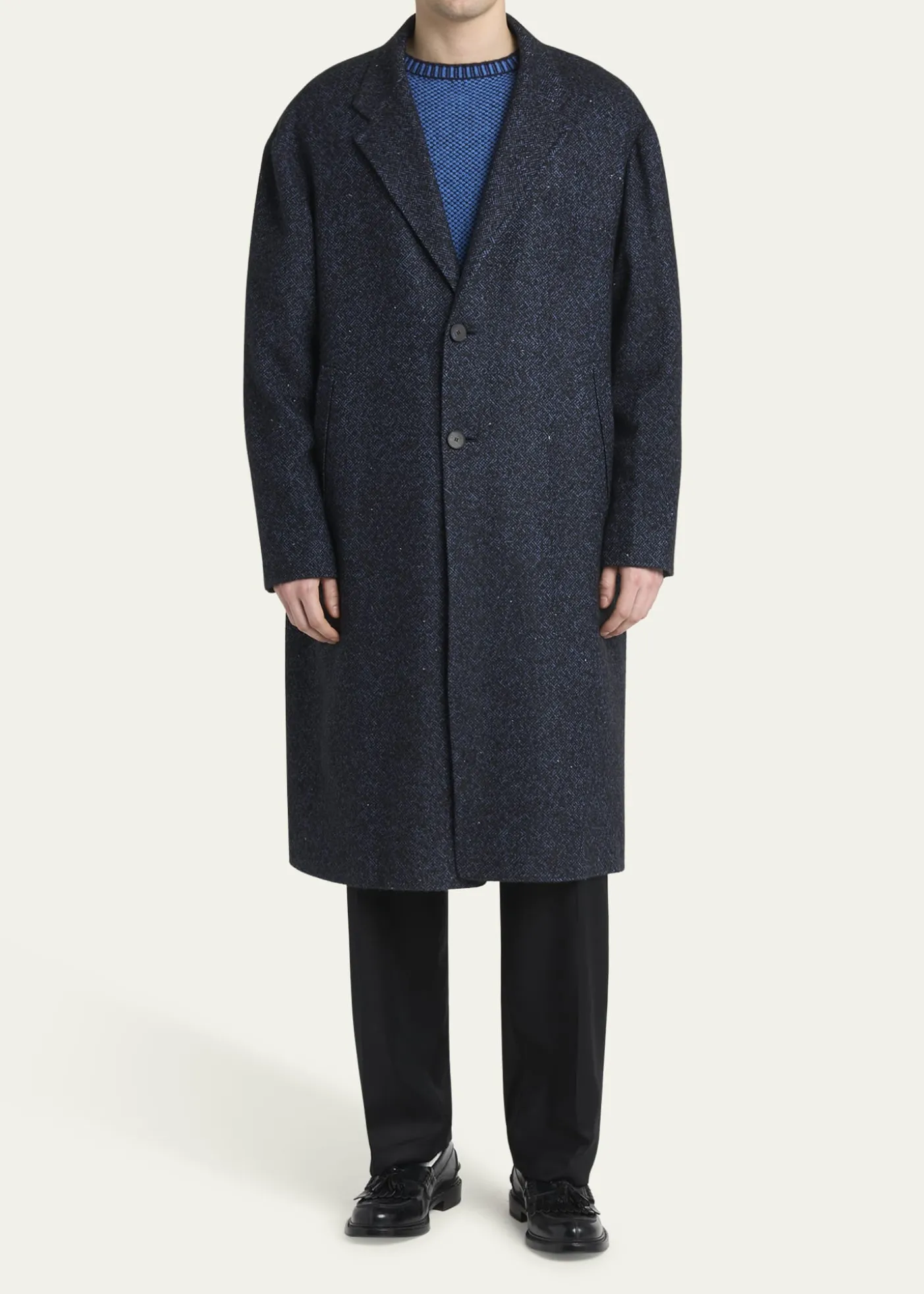 KNTMen's Cashmere Blend Dark Blue Overcoat