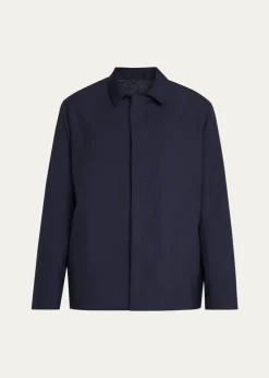 KNTMen's Wool Hidden Button-Front Bomber Jacket