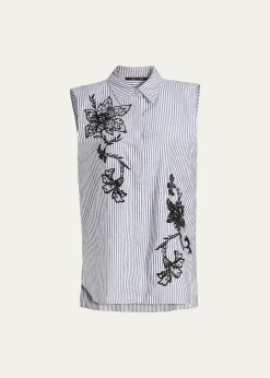 Kobi HalperinAerin Striped Floral-Embroidered Blouse
