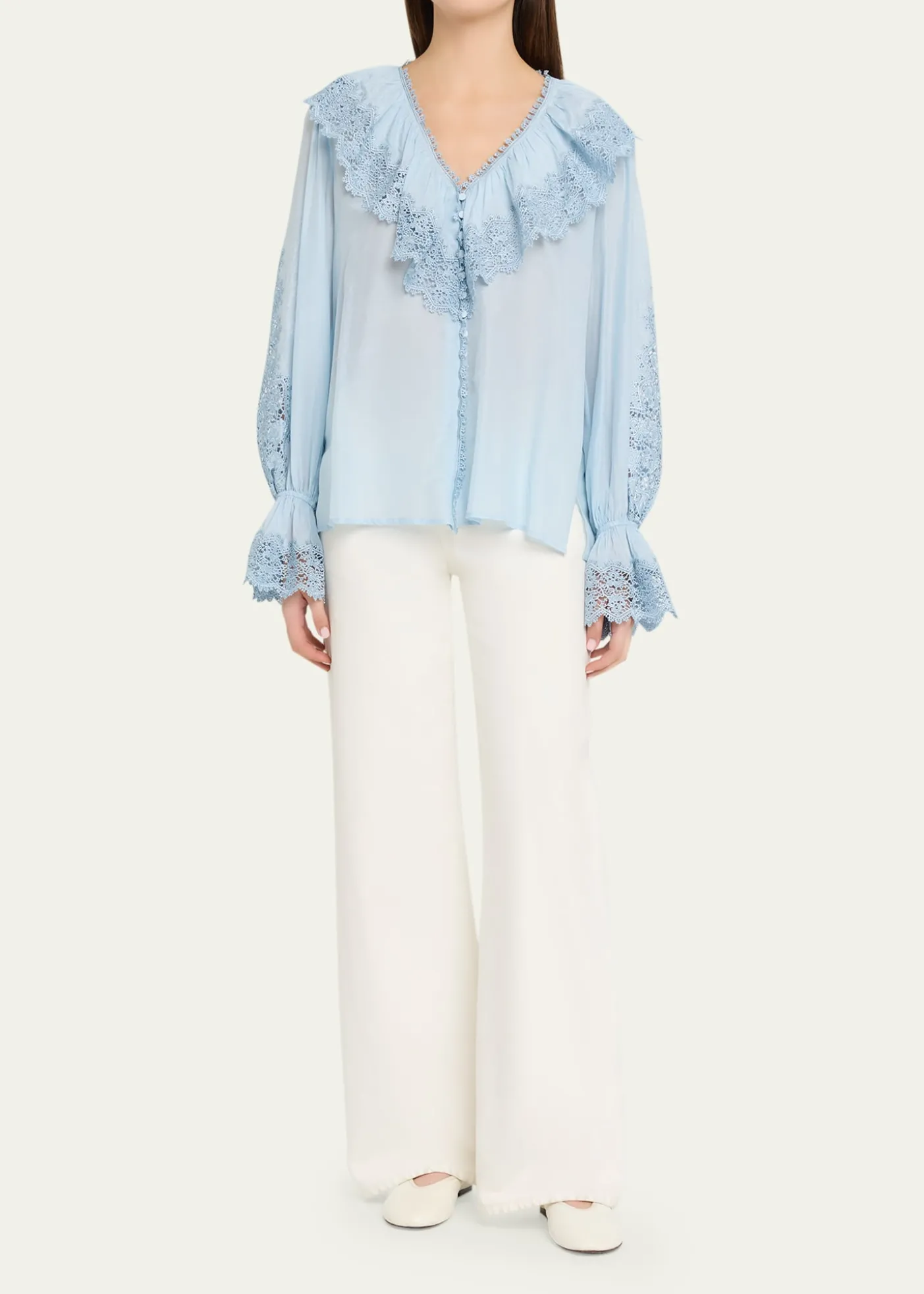 Kobi HalperinArielle Lace-Trim Ruffle Blouse