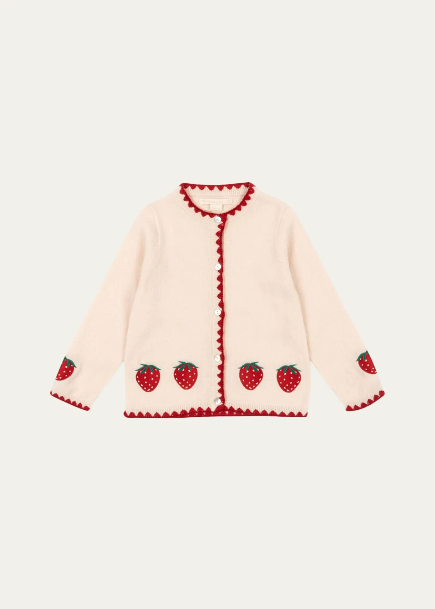 Konges SlojdGirl's Collette Strawberry-Embroidered Wool Cardigan, Size 18M-10
