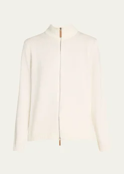 Lafayette 148 New YorkCotton-Silk Tape Fitted Bomber Sweater