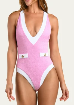 L'AgenceColorblock Chic Lisa Plunge One-Piece Swimsuit