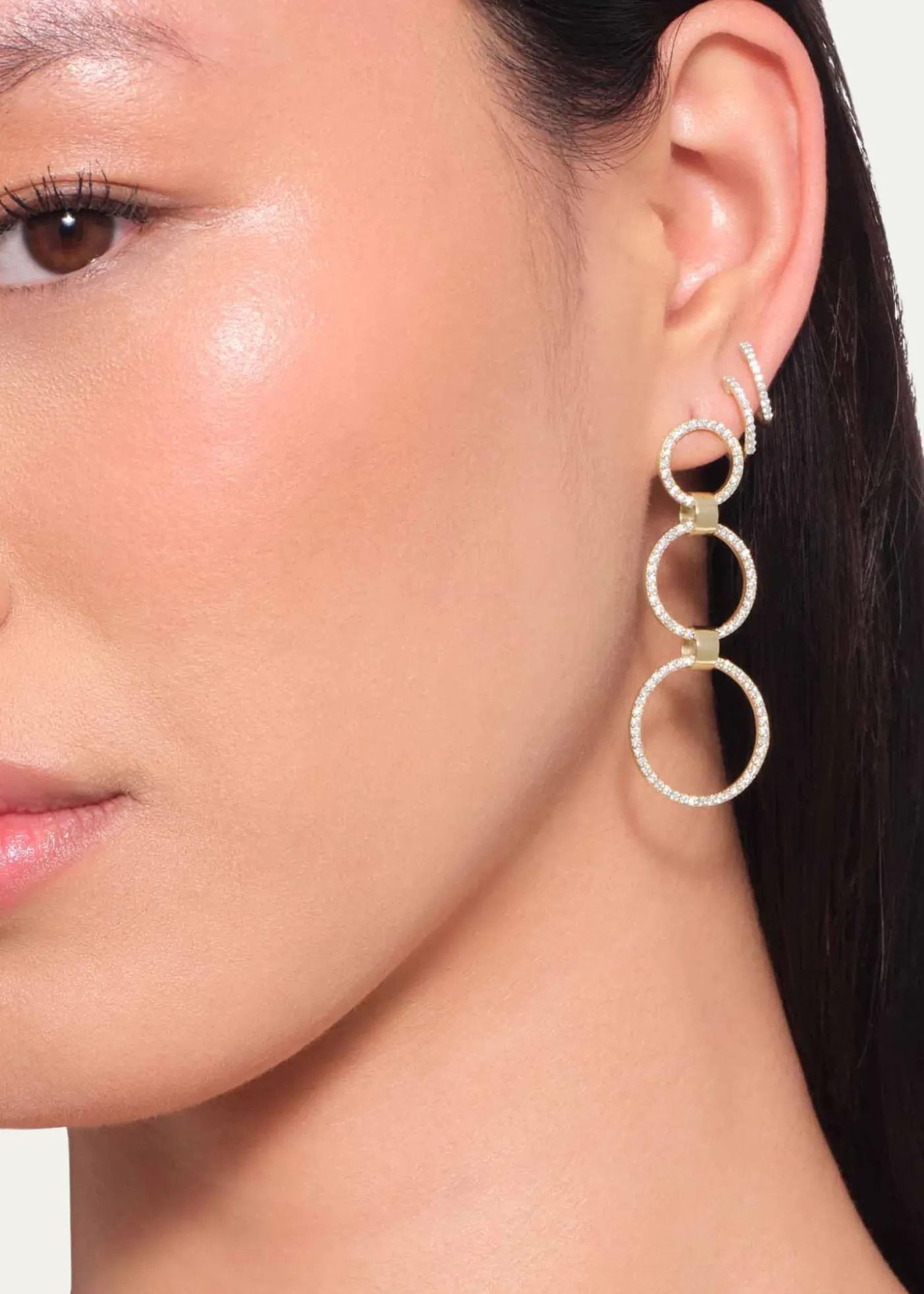 Lana14K Gold Flawless Three Circle Linear Link Earrings