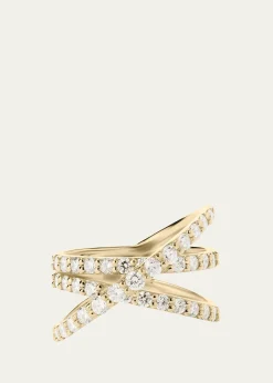 Lana14K Gold Graduating Diamond Criss Cross Ring