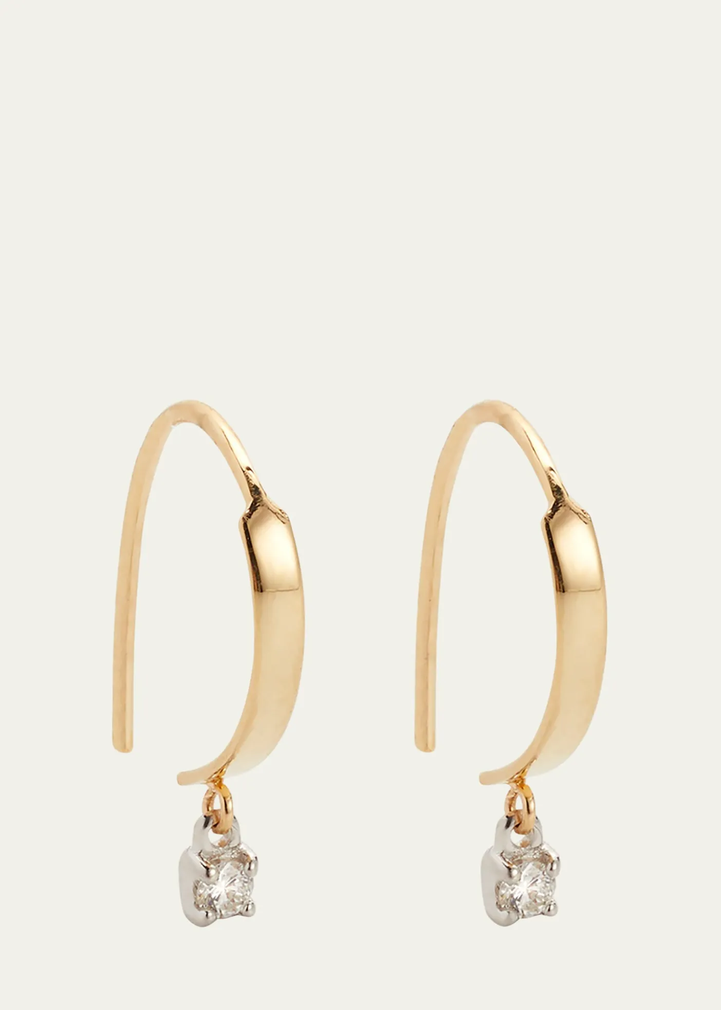 Lana14K Gold Mini Flat Hooked on Hoop Earrings with Dangle Diamonds