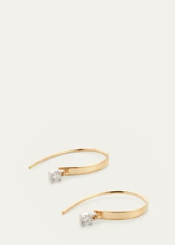 Lana14K Gold Mini Flat Hooked on Hoop Earrings with Dangle Diamonds