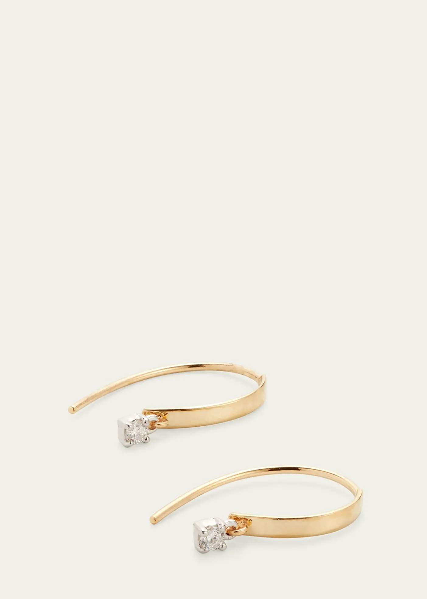 Lana14K Gold Mini Flat Hooked on Hoop Earrings with Dangle Diamonds