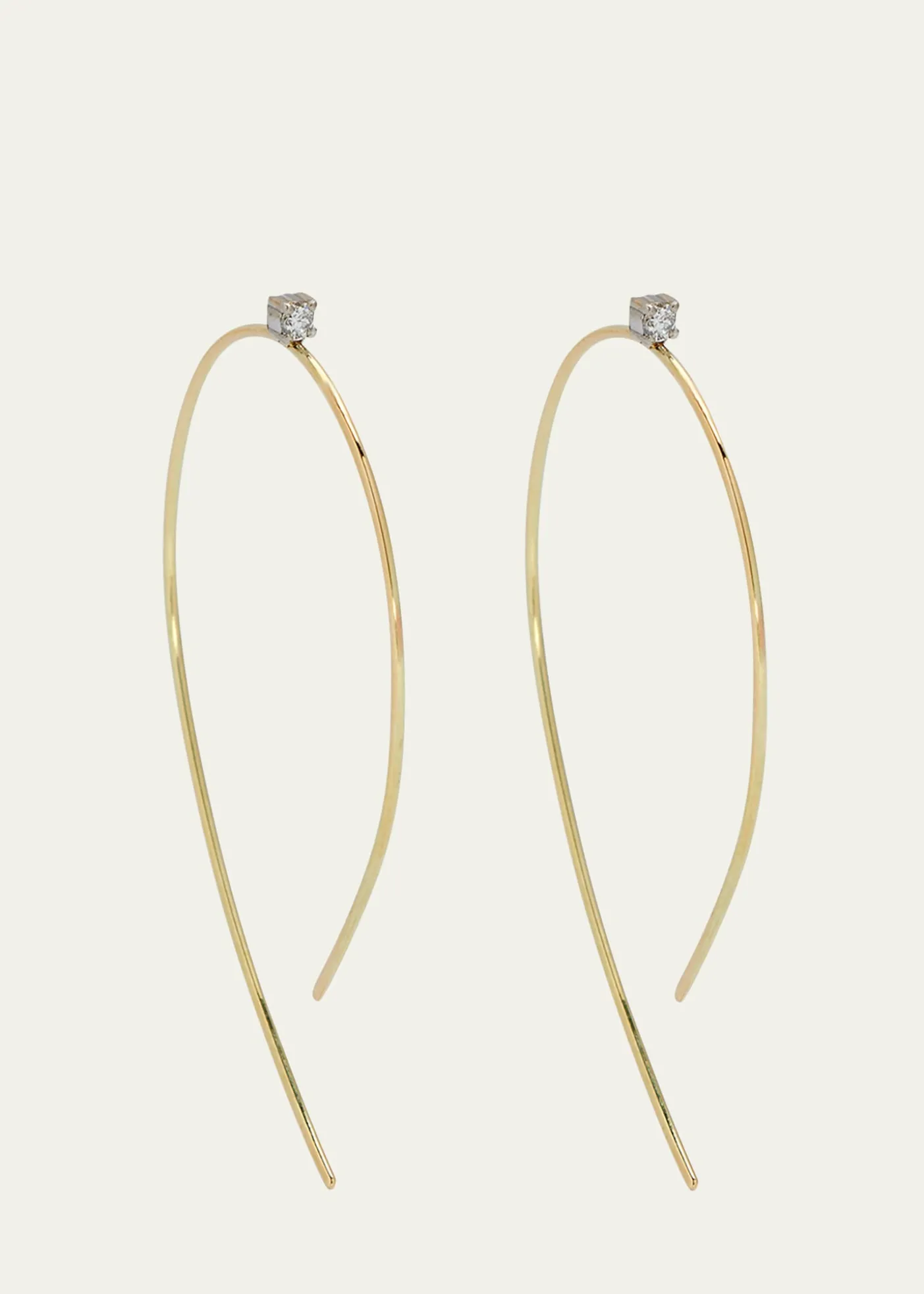 Lana14K Gold Mini Wire Hooked On Hoop Earrings with Diamonds, 38mm