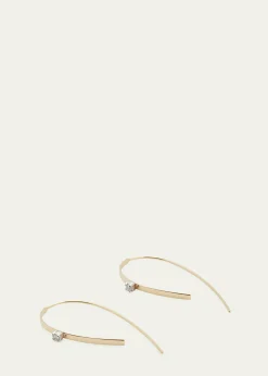 Lana14K Gold Small Flat Forward Facing Hooked On Hoop Earrings with Diamonds