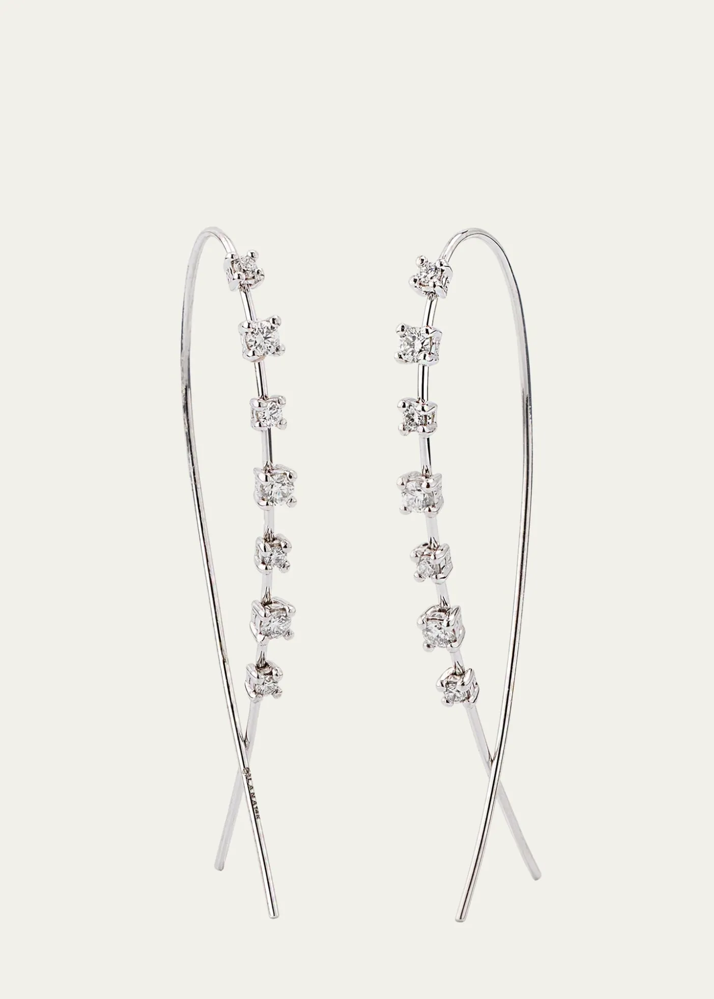 Lana14K Gold Solo Mini Narrow Upside Down Hoop Earrings with Diamonds, 41mm
